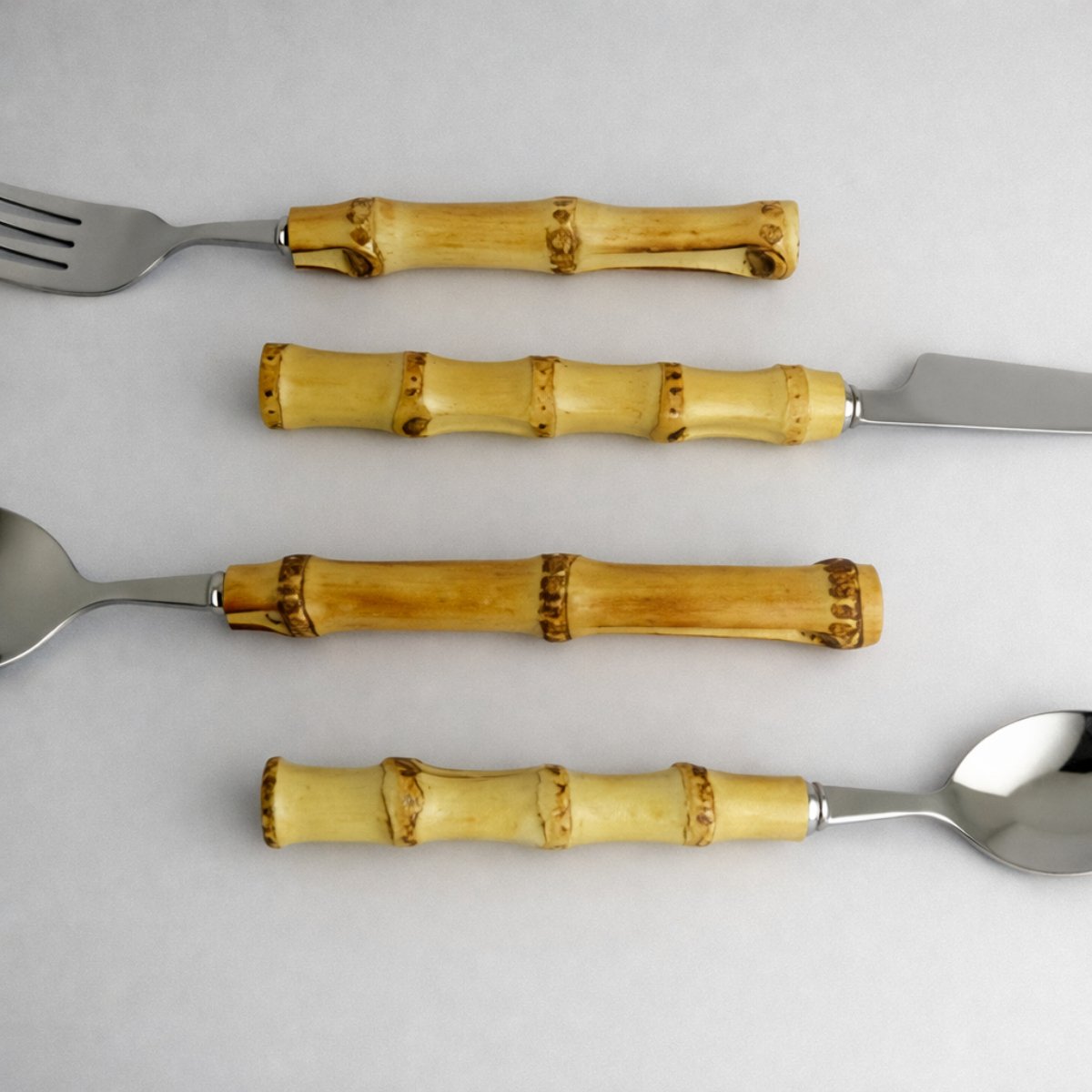 4-teiliges Besteckset aus echtem Bambus und Edelstahl Portina