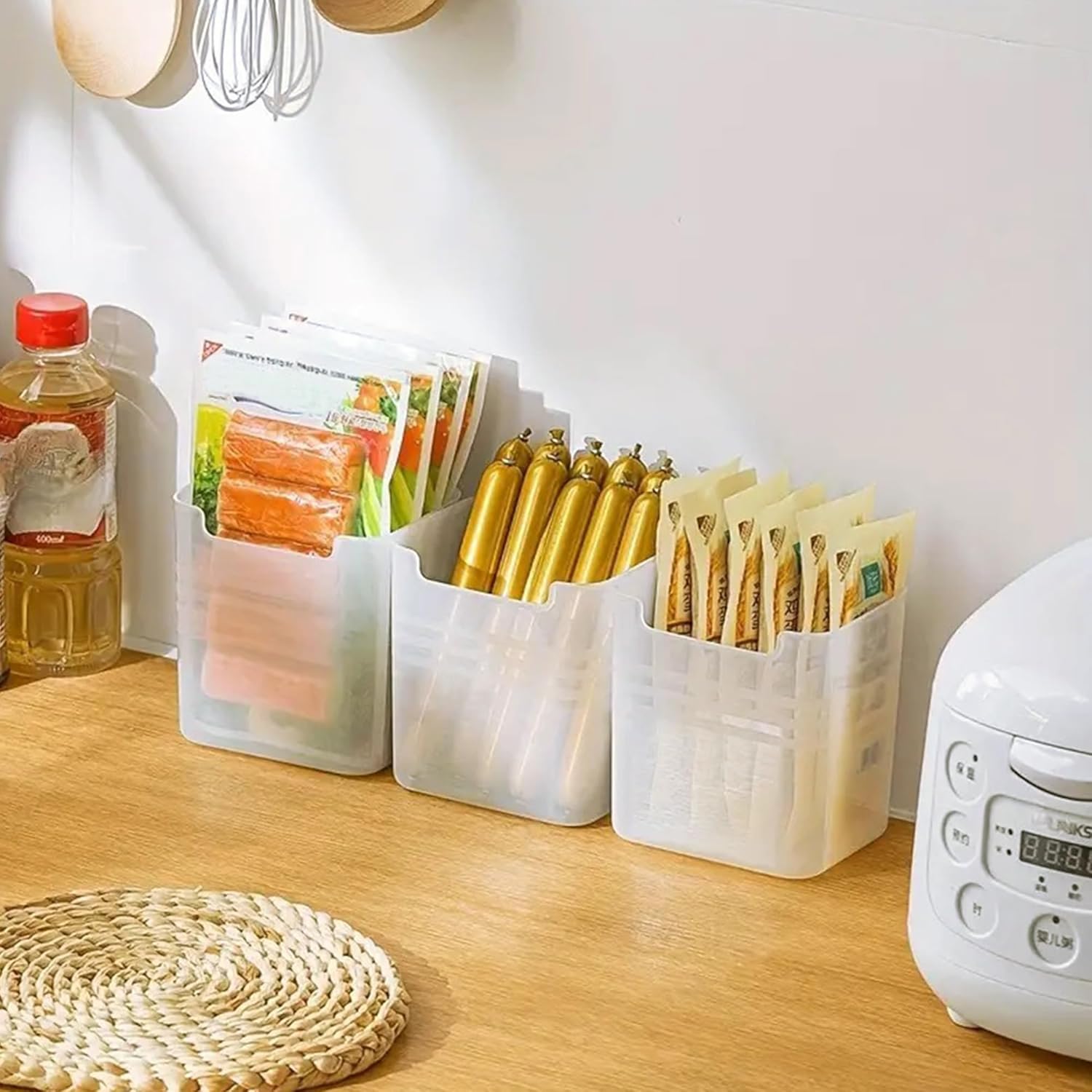 Kit 6 transparente, vielseitige, stapelbare und praktische Kühlschrank-Organizer