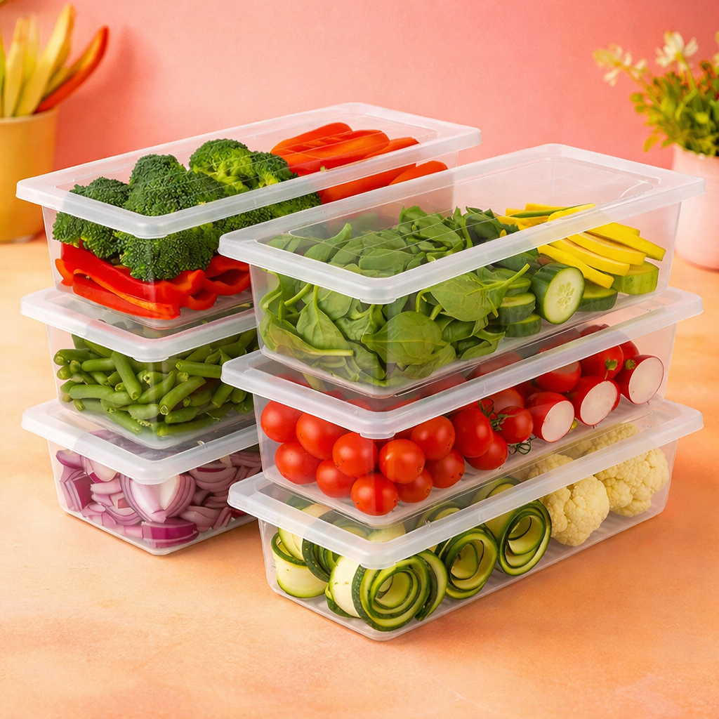 Set mit 6 Kühlschrank-Organizer-Behältern mit Abtropfeinsatz 1500 ml